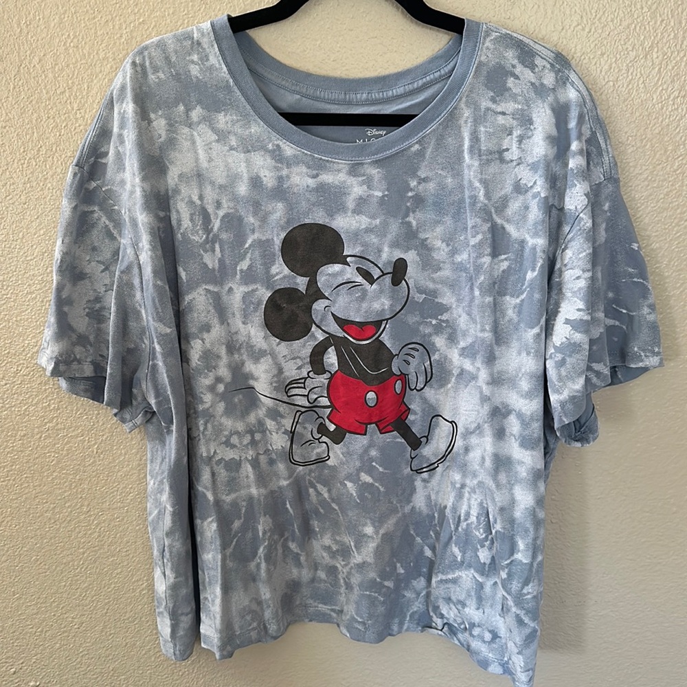 Disney Mickey Mouse Blue Gray Tie Dye Boxy Fit T Shirt Size 2X